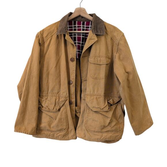 Vintage 1950s Hunting Jacket Corduroy Collar Chore Coat Field Bird Barn Canvas - Picture 2 of 12